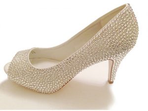 Peep-toe bridal shoes with swarovski crystals