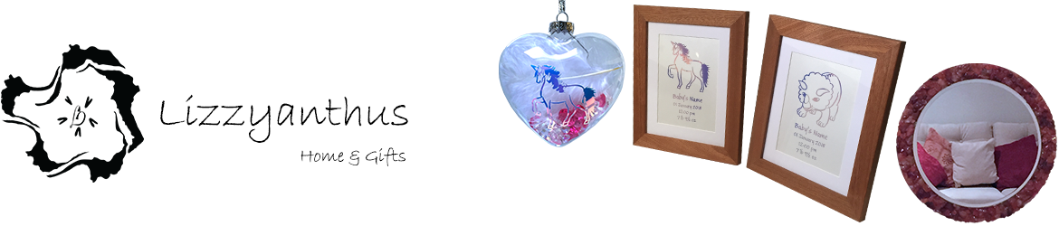 Personalised glass decorations, birth announcements and prints from Lizzyanthus